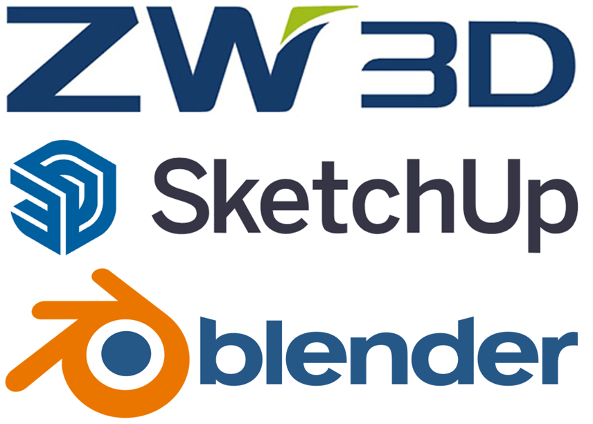 logo ZW3D, SketchUp oraz Blender